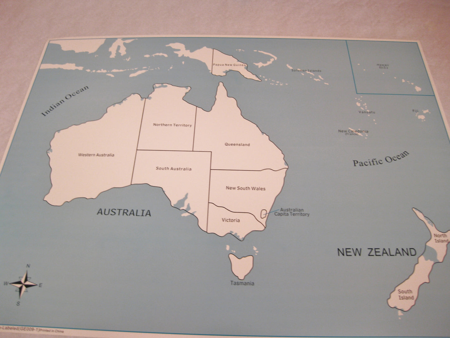 Kontrollkarta kartpussel Australien med namn