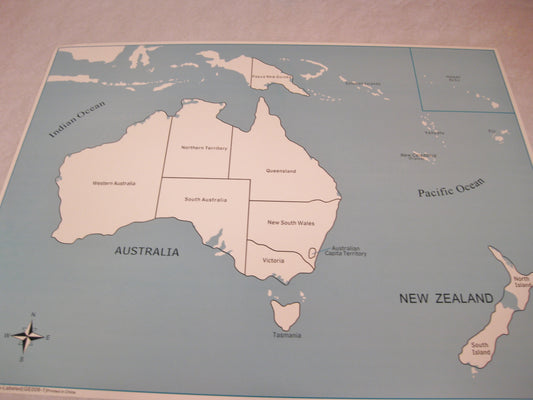Kontrollkarta kartpussel Australien med namn